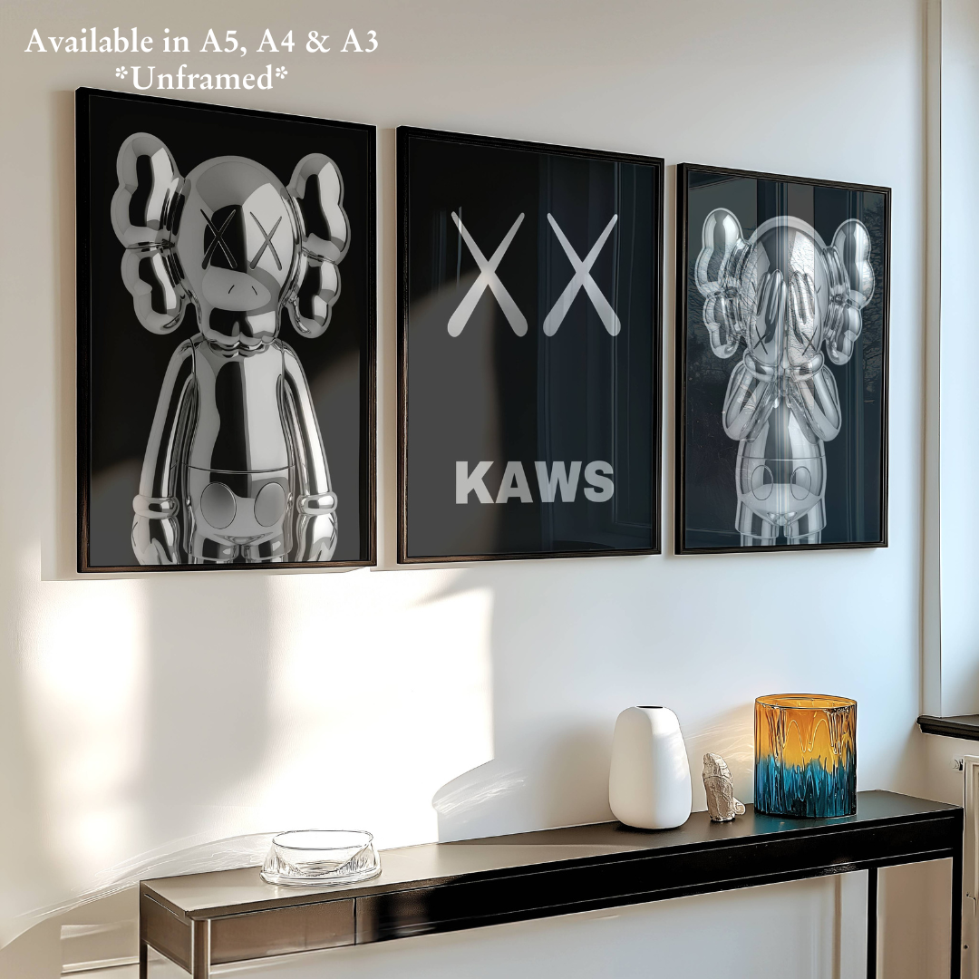 Set of 3 Silver Kaws Posters
