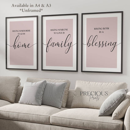 Set of 3 Pink Family Posters