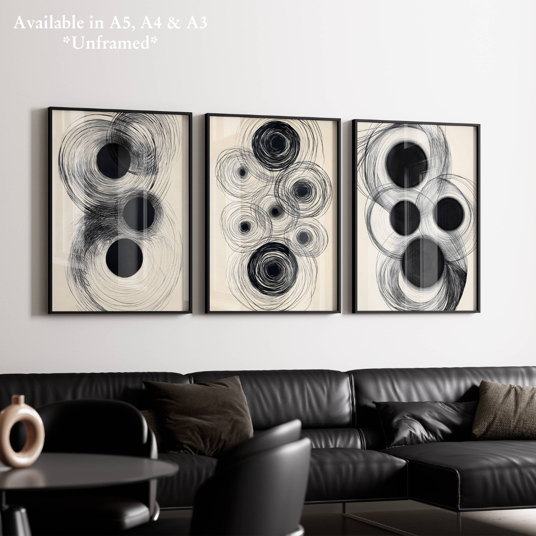 Set of 3 Dark Modern Swirls