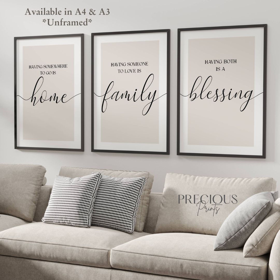 Set of 3 Beige Family Posters