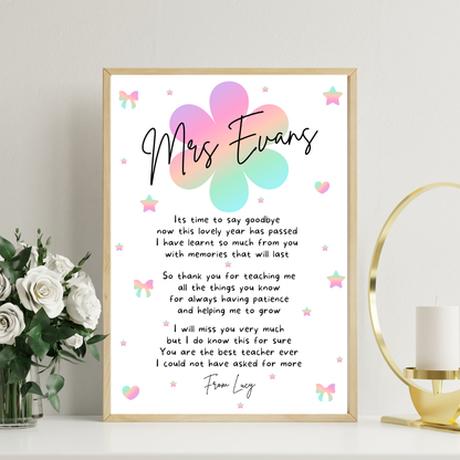 Personalised Thank You Teacher Print