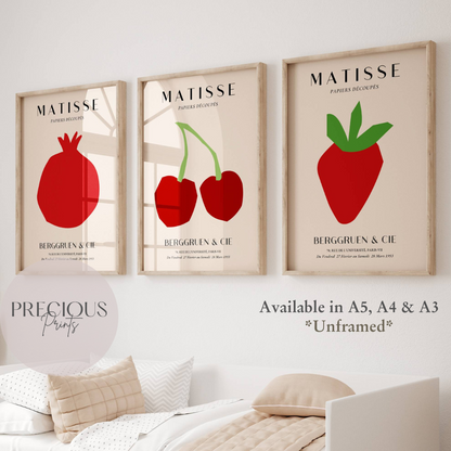 Set of 3 Red Matisse Fruit Prints