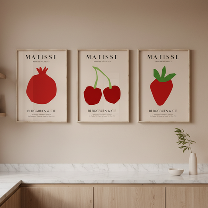 Set of 3 Red Matisse Fruit Prints