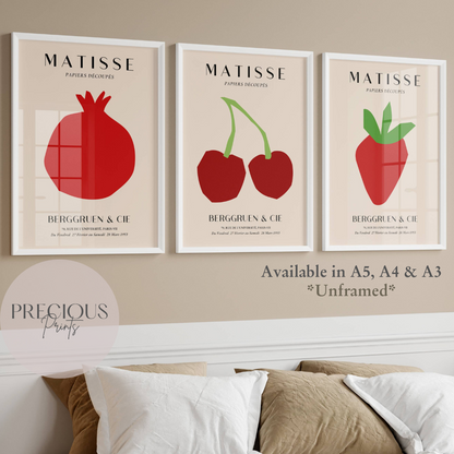 Set of 3 Red Matisse Fruit Prints