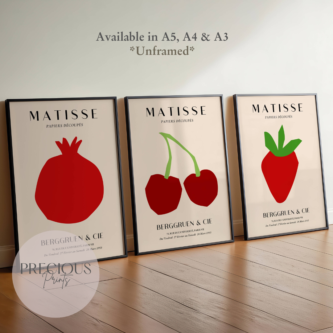 Set of 3 Red Matisse Fruit Prints
