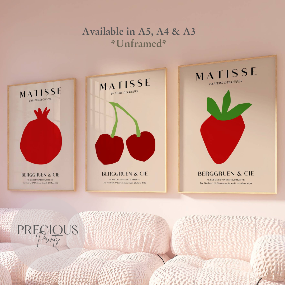 Set of 3 Red Matisse Fruit Prints