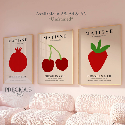 Set of 3 Red Matisse Fruit Prints