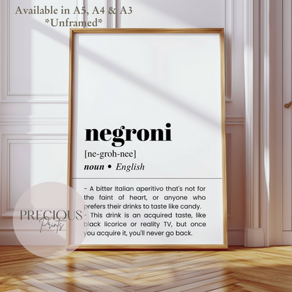 Negroni Word Definition Poster