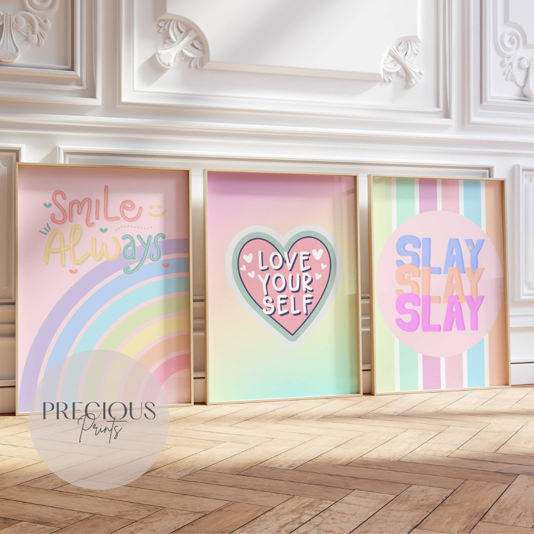 Set of 3 Rainbow Preppy Prints