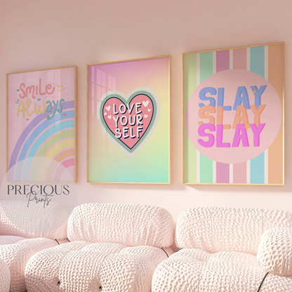 Set of 3 Rainbow Preppy Prints