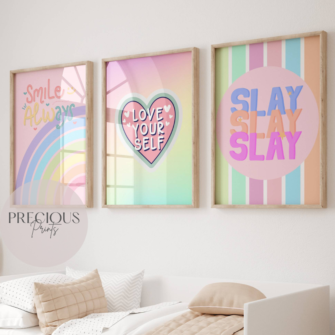 Set of 3 Rainbow Preppy Prints