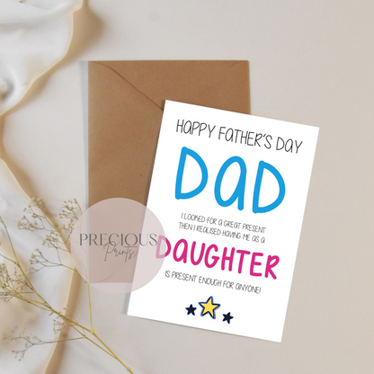 Happy Father's Day Card / Dad and Daughter Card / Happy Father's Day