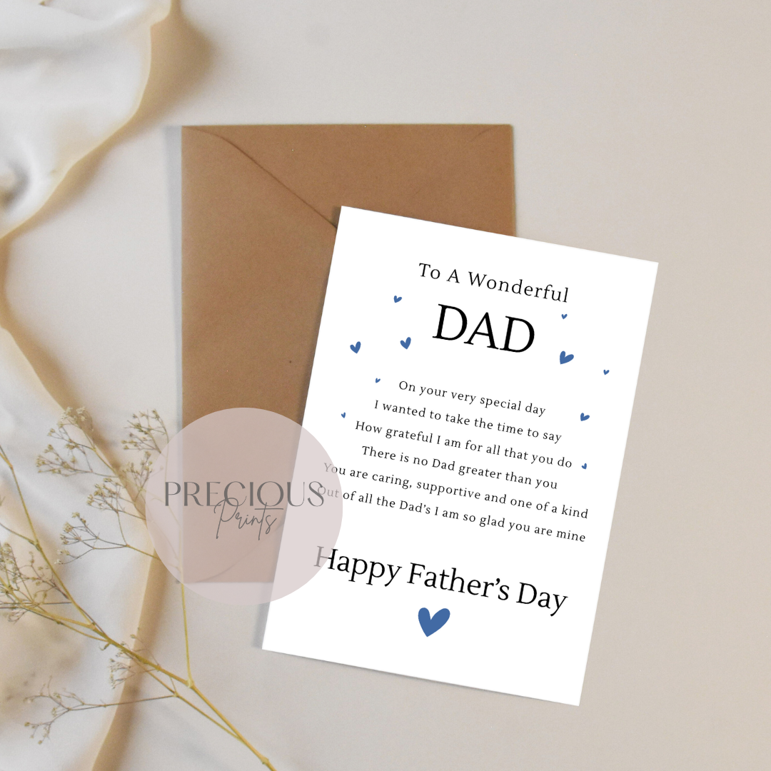 To a Wonderful Dad Happy Fathers Day / Thoughtful Poem For Dad / FathersDay Card / Cute Father's Day Card