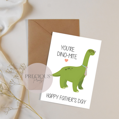 Dad You're Dino-mite Dinosaur Fathers Day Card / Cute Father's Day Card