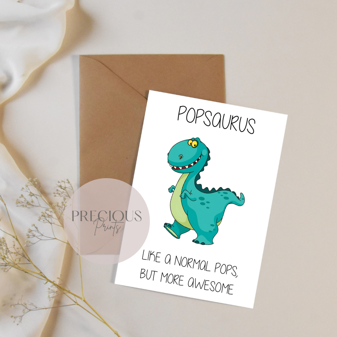 Popsaurus Dinosaur Fathers Day Card / Cute Father's Day Card
