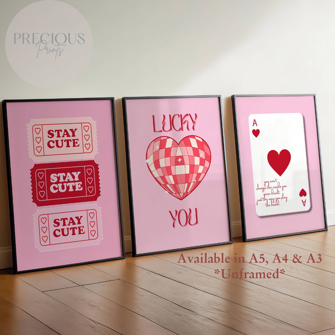 Set of 3 Pink Red Preppy Positive Quotes Print