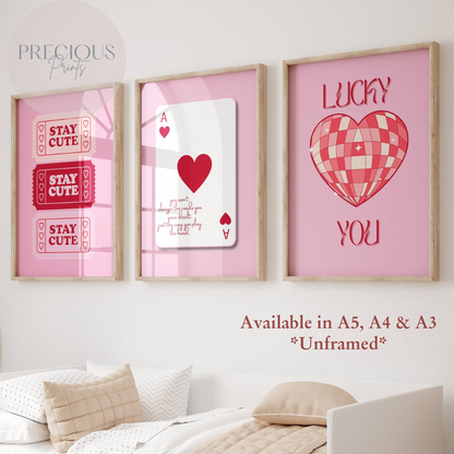 Set of 3 Pink Red Preppy Positive Quotes Print