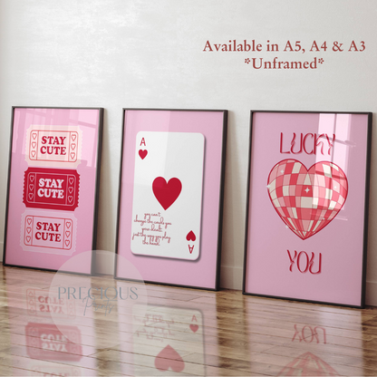 Set of 3 Pink Red Preppy Positive Quotes Print