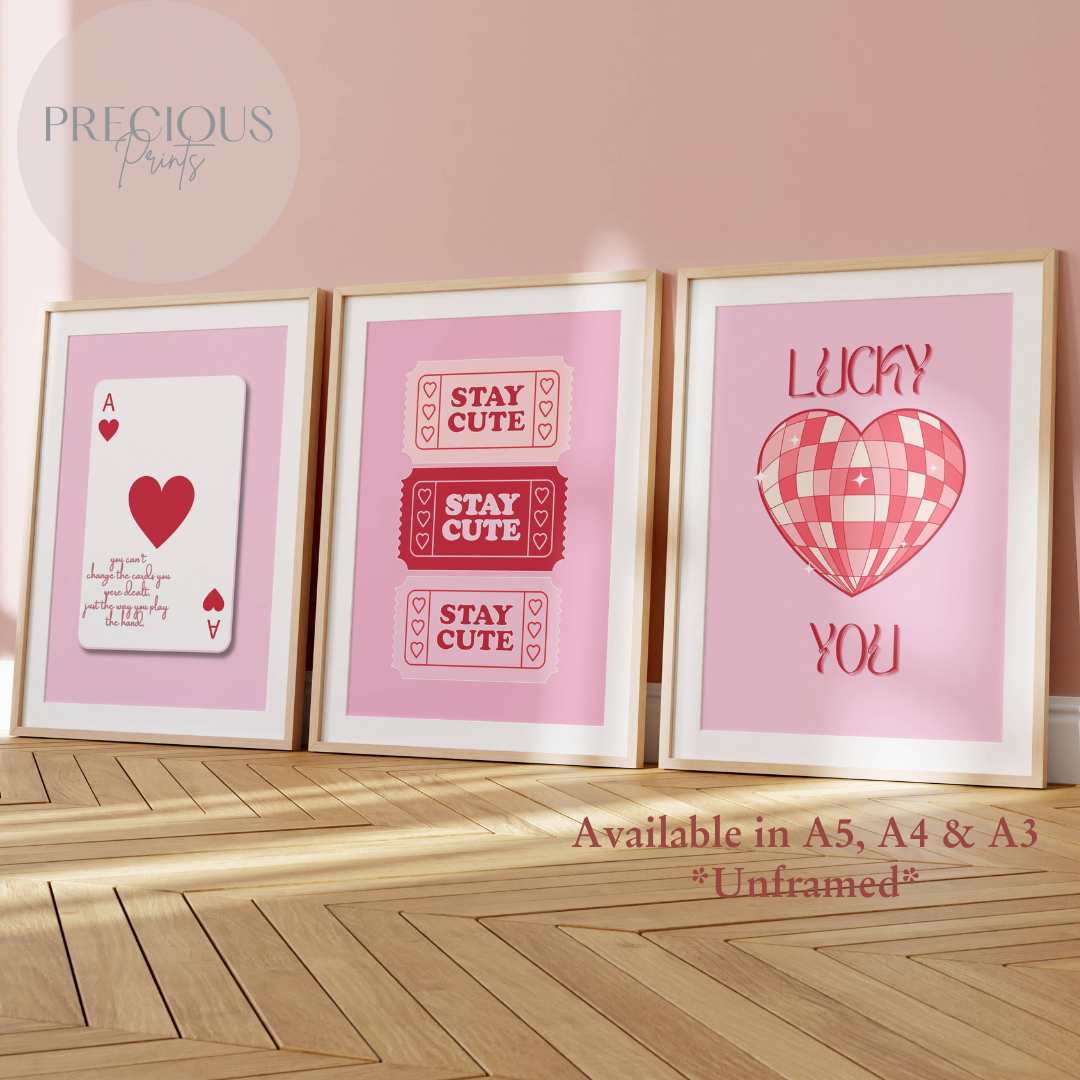 Set of 3 Pink Red Preppy Positive Quotes Print