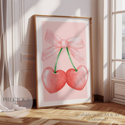 Pink Cherry Hearts with Bow print