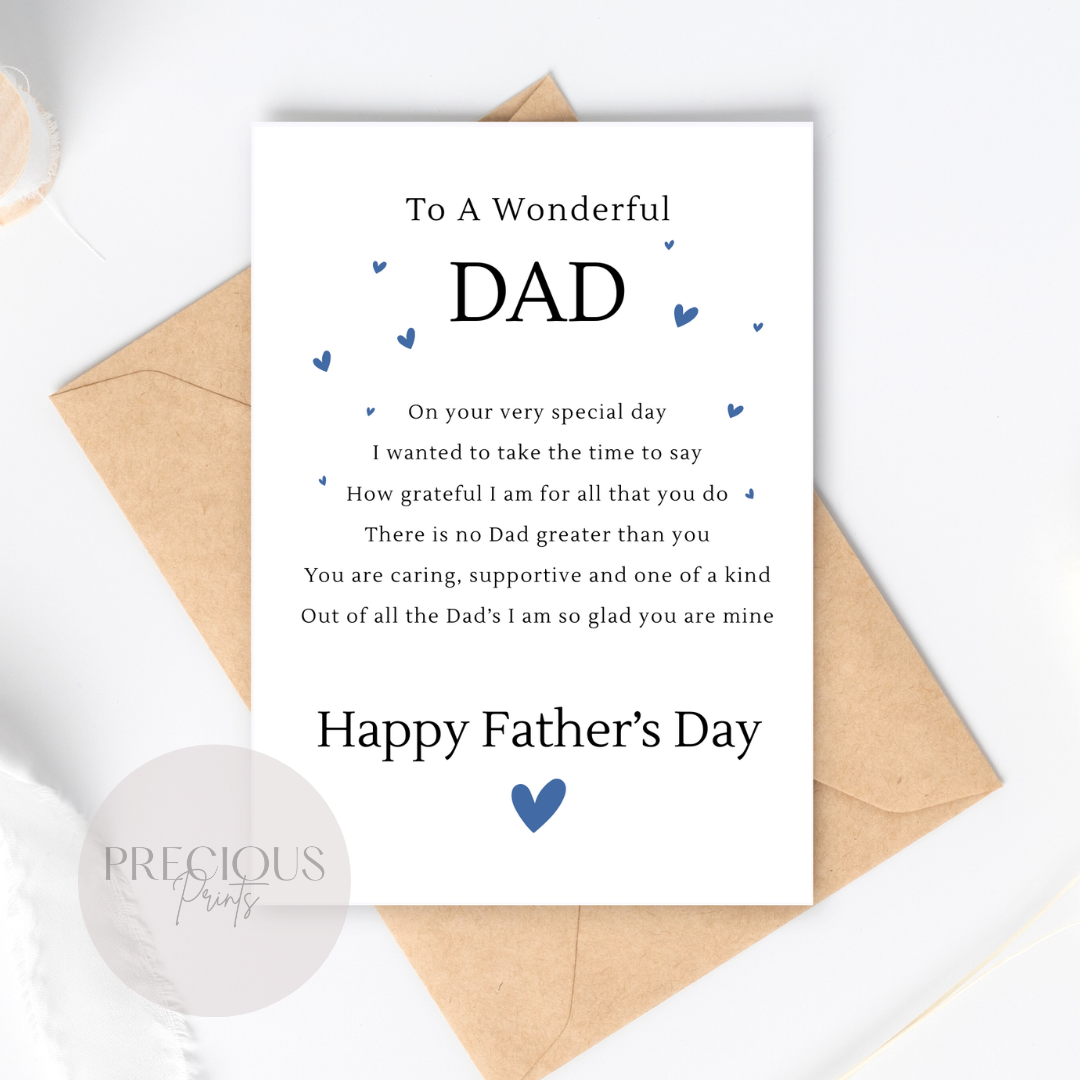 To a Wonderful Dad Happy Fathers Day / Thoughtful Poem For Dad / FathersDay Card / Cute Father's Day Card
