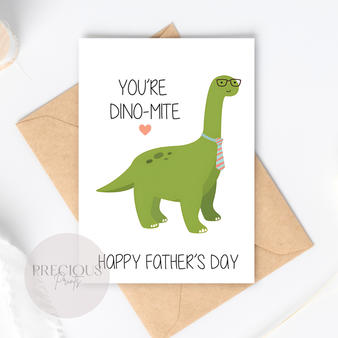 Dad You're Dino-mite Dinosaur Fathers Day Card / Cute Father's Day Card