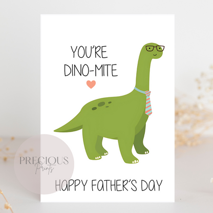 Dad You're Dino-mite Dinosaur Fathers Day Card / Cute Father's Day Card
