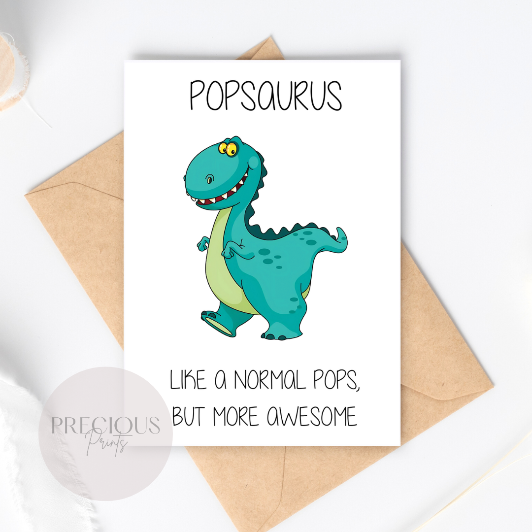 Popsaurus Dinosaur Fathers Day Card / Cute Father's Day Card