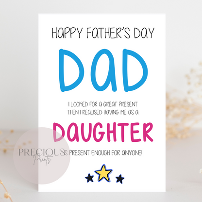 Happy Father's Day Card / Dad and Daughter Card / Happy Father's Day