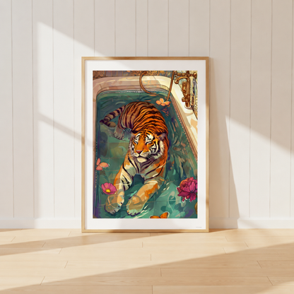 Tiger Bath Wall Art Print | Luxe Bathroom Animal Poster