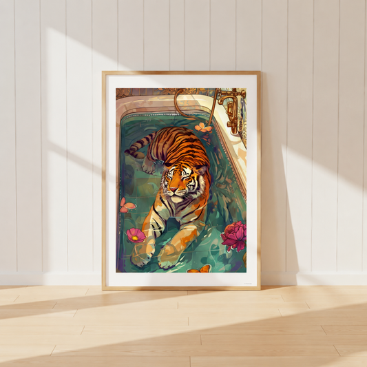 Tiger Bath Wall Art Print | Luxe Bathroom Animal Poster