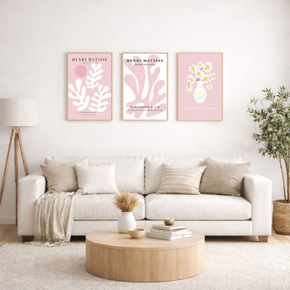 Set of 3 Pink Matisse Floral Pretty Prints Art Gallery Decor
