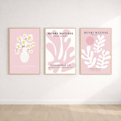 Set of 3 Pink Matisse Floral Pretty Prints Art Gallery Decor