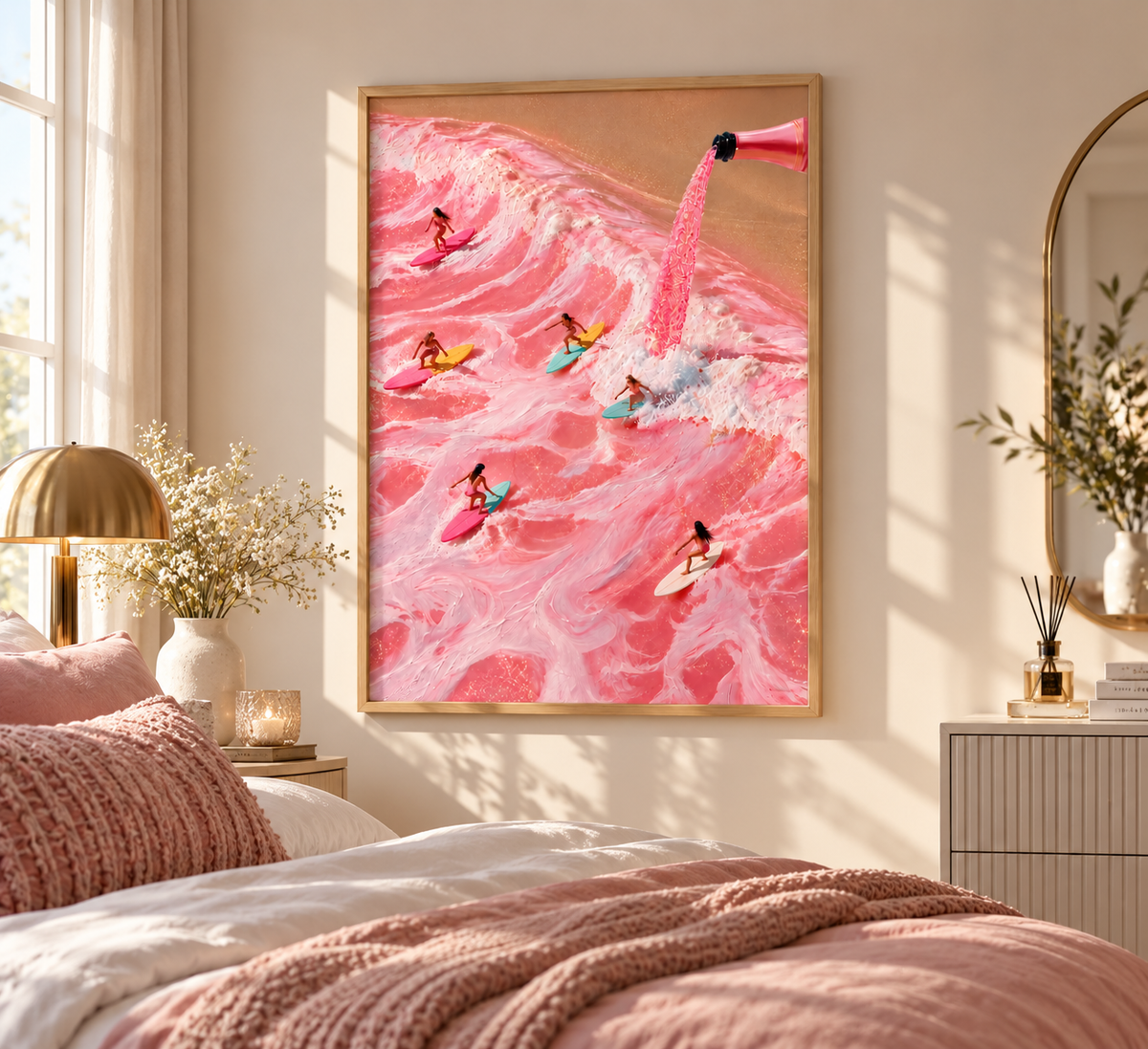 Pink Surfing Wall Art Print