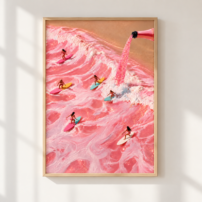 Pink Surfing Wall Art Print