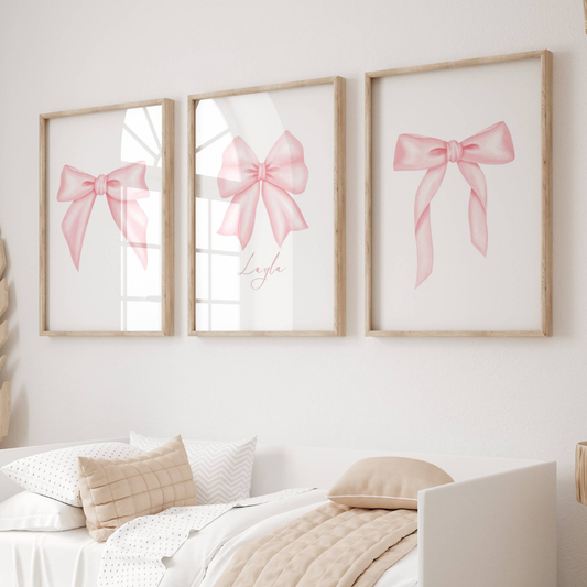 Set of 3 Pink Bow Coquette Personalised Prints