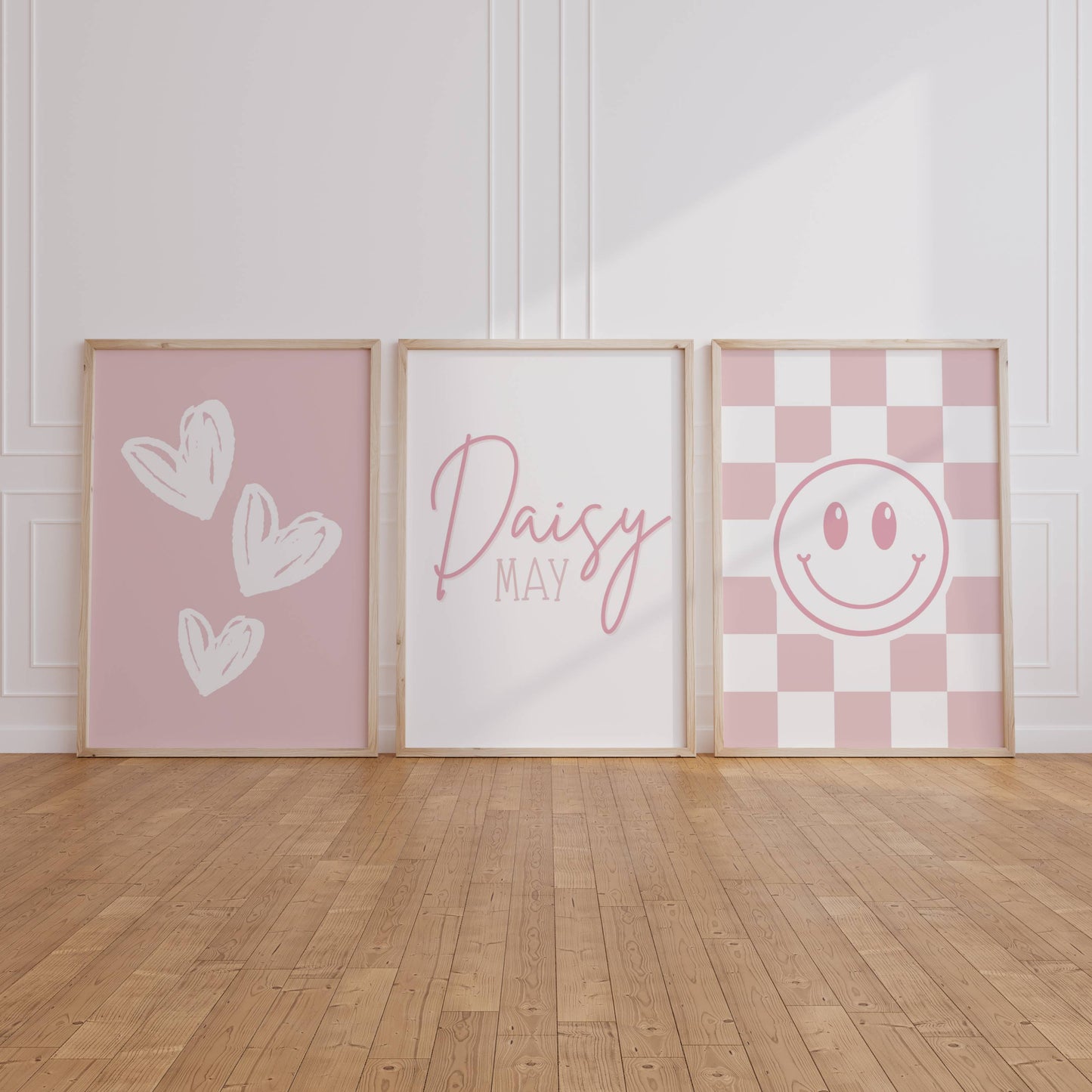 Set of 3 Girls Pink Personalised Bedroom Prints