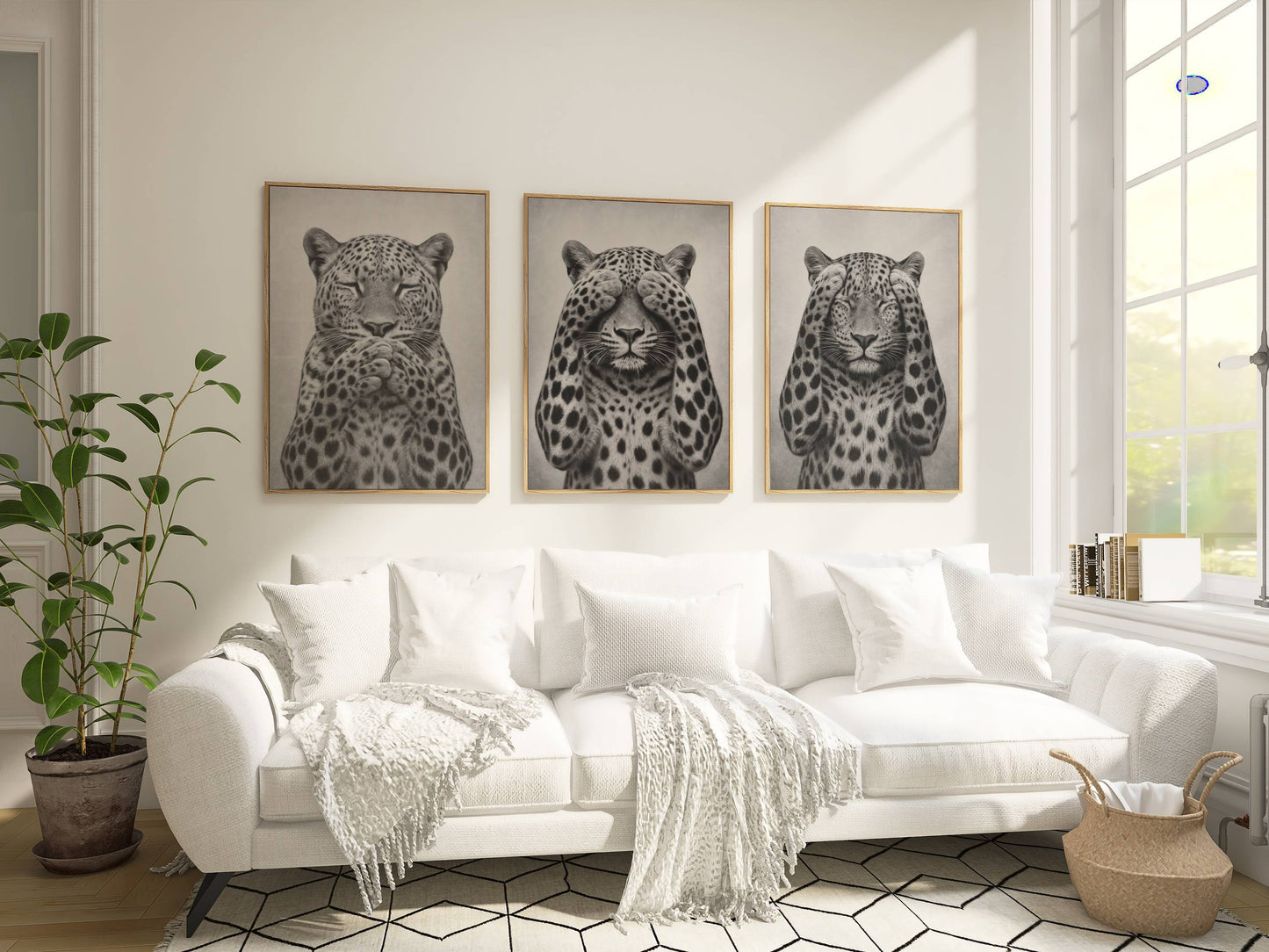 Set of 3 Black and White Leopard Prints