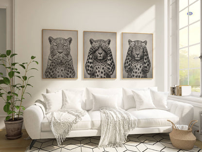 Set of 3 Black and White Leopard Prints