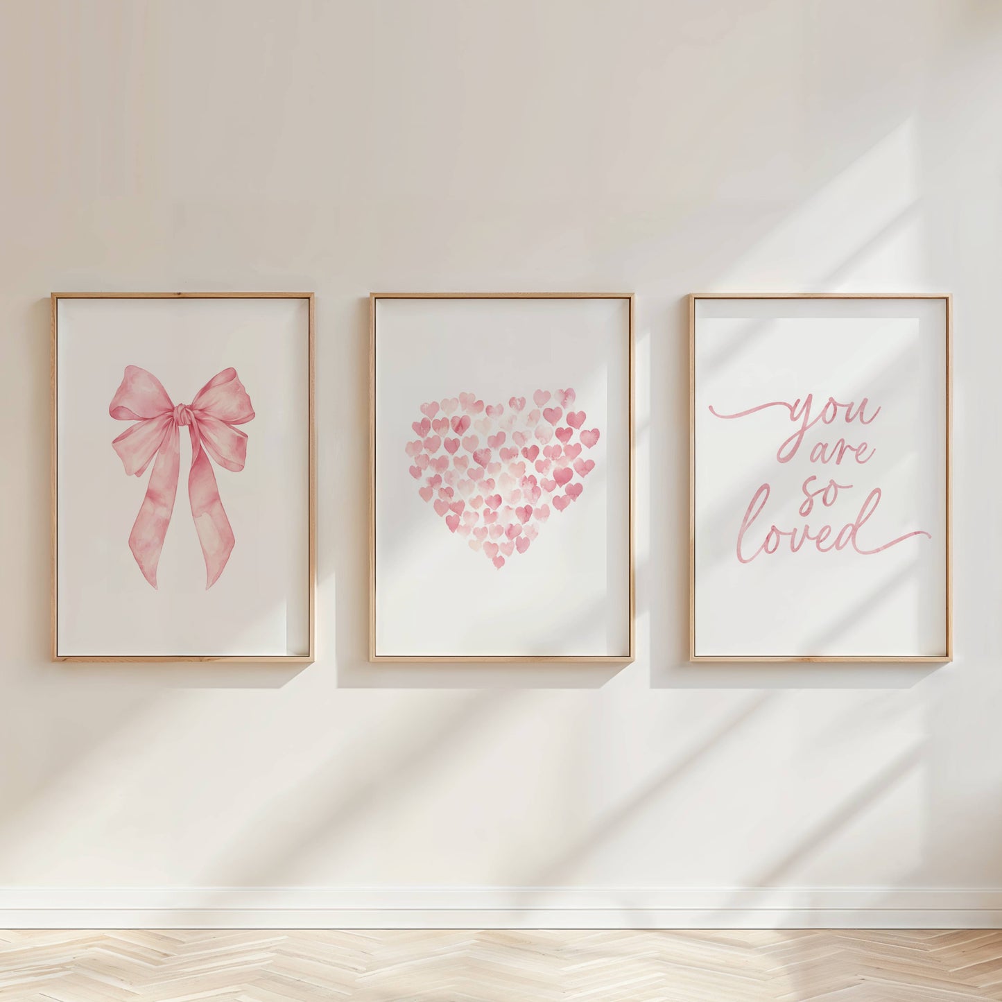 Pink Bow Nursery Wall Art Set of 3 | Baby Girl Bedroom Prints | Coquette Decor