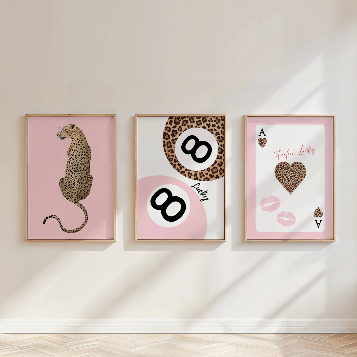 Set of 3 Pink Preppy Leopard Prints