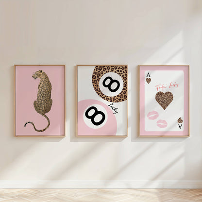 Set of 3 Pink Preppy Leopard Prints