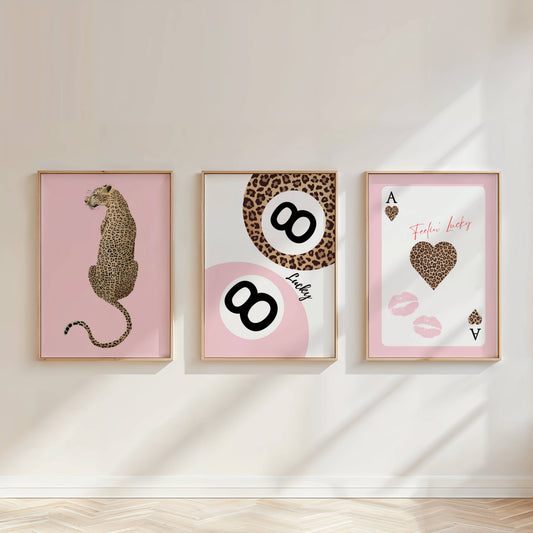 Set of 3 Pink Preppy Leopard Prints