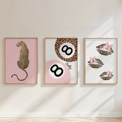 Pink Leopard Wall Art Prints | Preppy Coquette Bedroom Decor Set