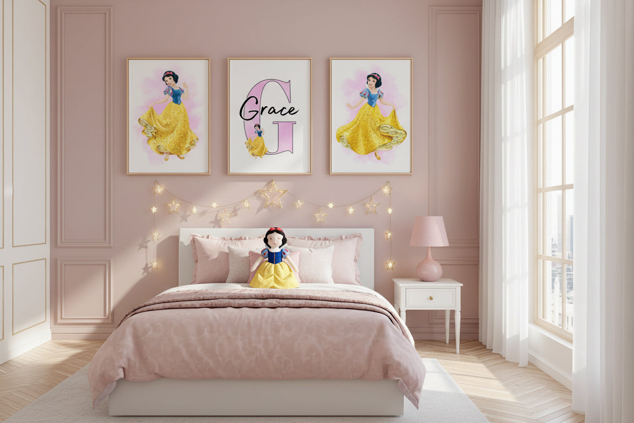 Personalised Princess Nursery Print | Set of 3 Girls Bedroom Wall Art