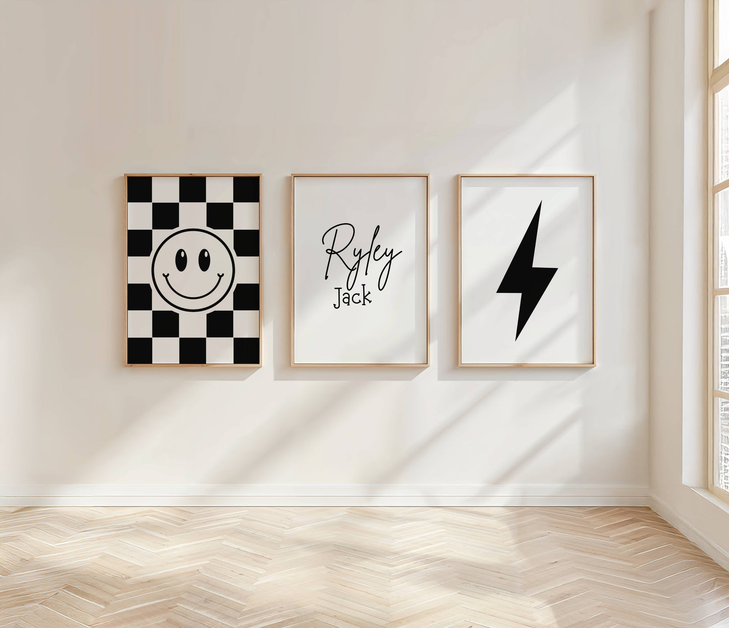 Set of 3 Boys Smiley Personalised Bedroom Prints