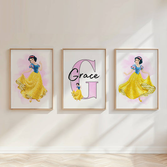 Personalised Princess Nursery Print | Set of 3 Girls Bedroom Wall Art