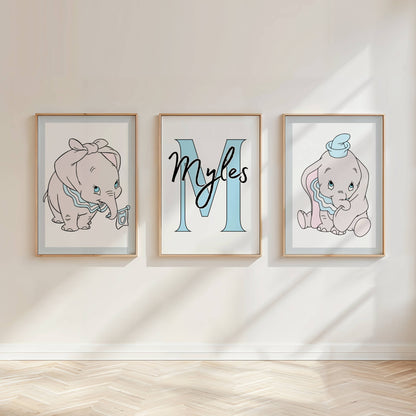 Set of 3 Personalised Dumbo Nursery Prints