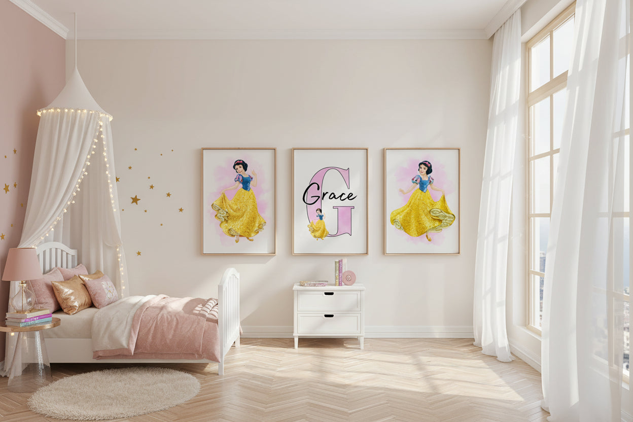Personalised Princess Nursery Print | Set of 3 Girls Bedroom Wall Art