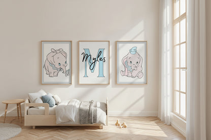 Set of 3 Personalised Dumbo Nursery Prints